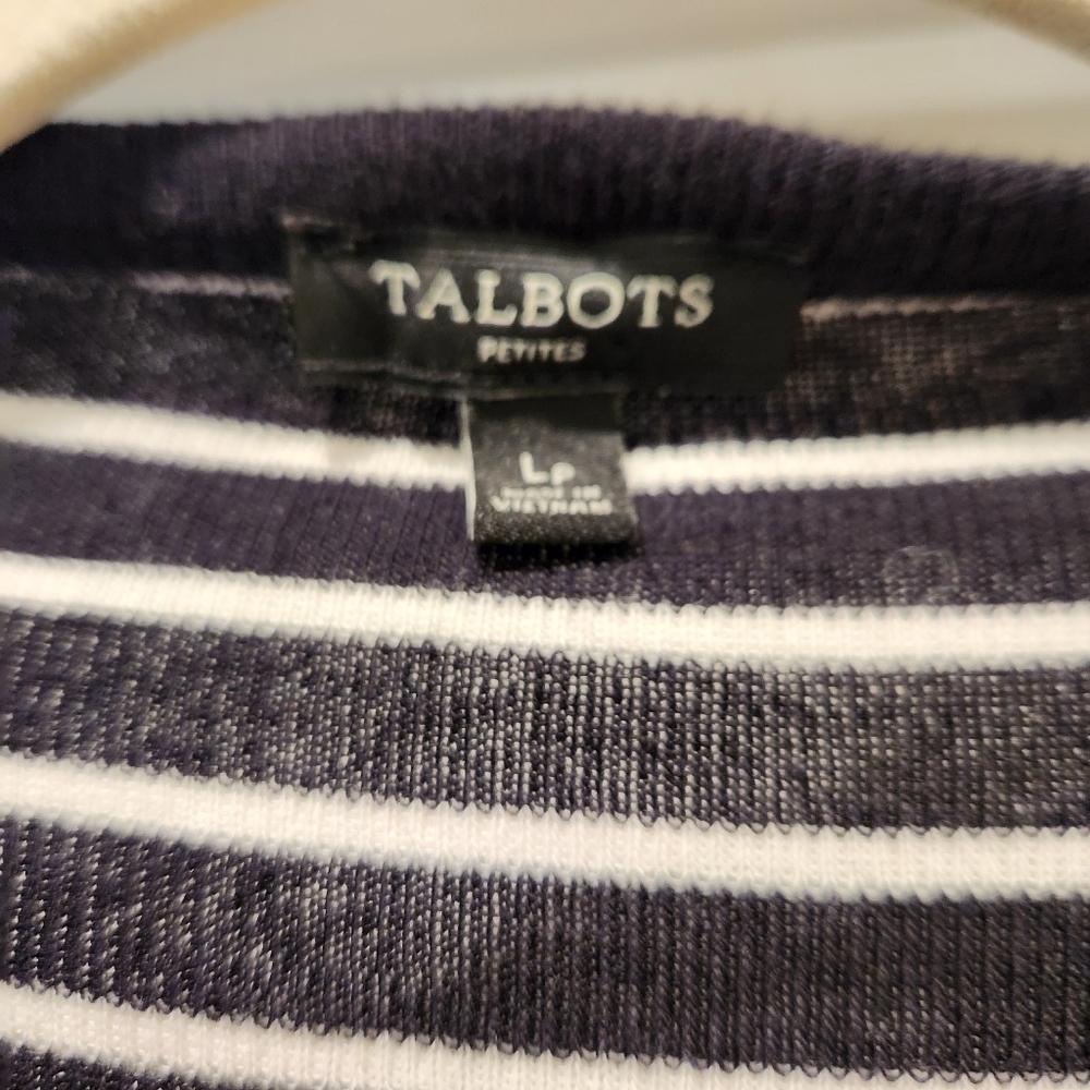 Talbots Cardigan Black and White Striped open front 100% cotton - Picture 4 of 7